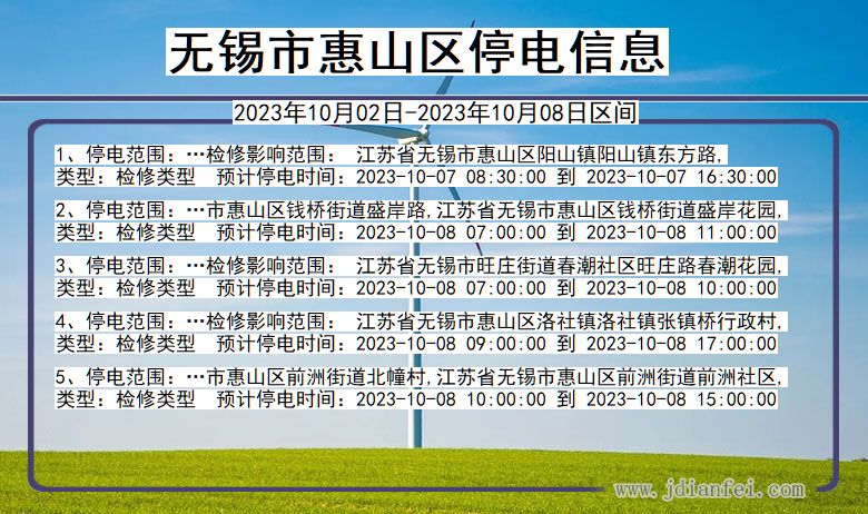 江苏省无锡惠山停电通知