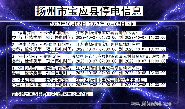 江苏省扬州宝应停电通知