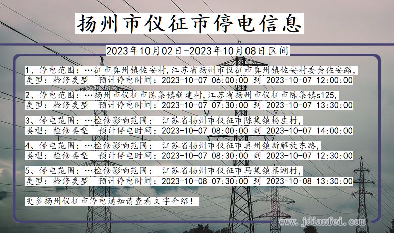 江苏省扬州仪征停电通知