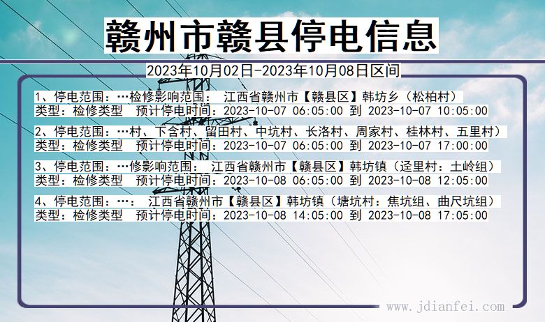 赣县停电查询_2023年10月02日后赣州赣县停电通知