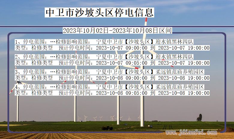 宁夏回族自治区中卫沙坡头停电通知