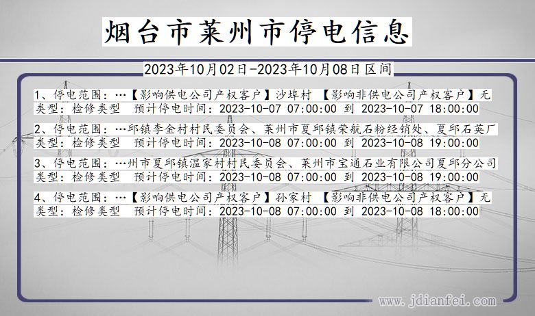 山东省烟台莱州停电通知