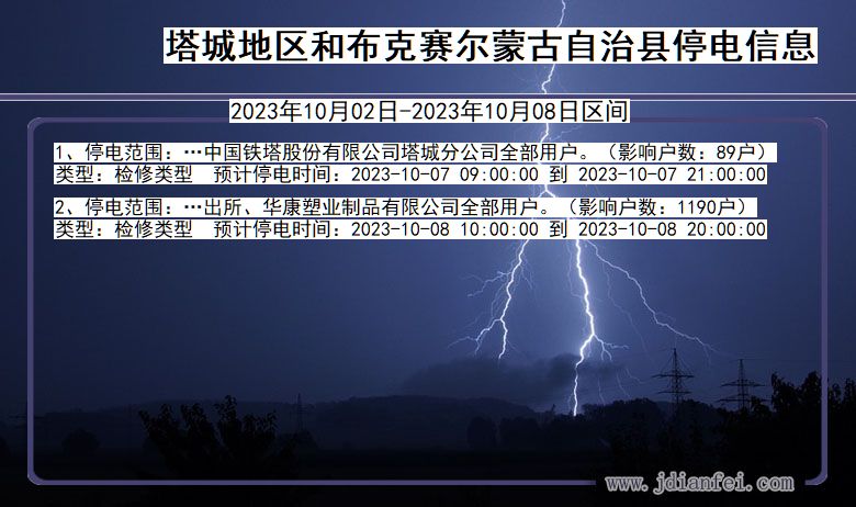 新疆维吾尔自治区塔城地区和布克赛尔蒙古自治停电通知