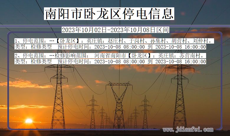 河南省南阳卧龙停电通知