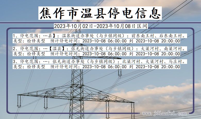 河南省焦作温县停电通知