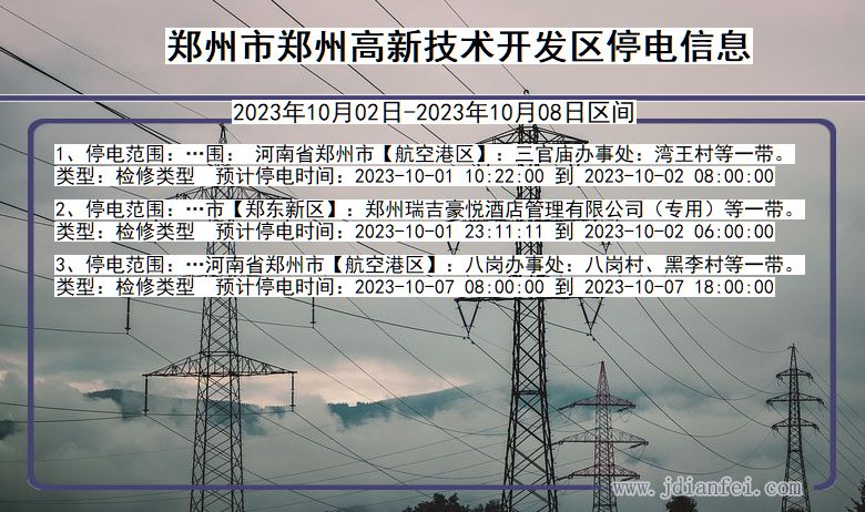 河南省郑州郑州高新技术开发停电通知