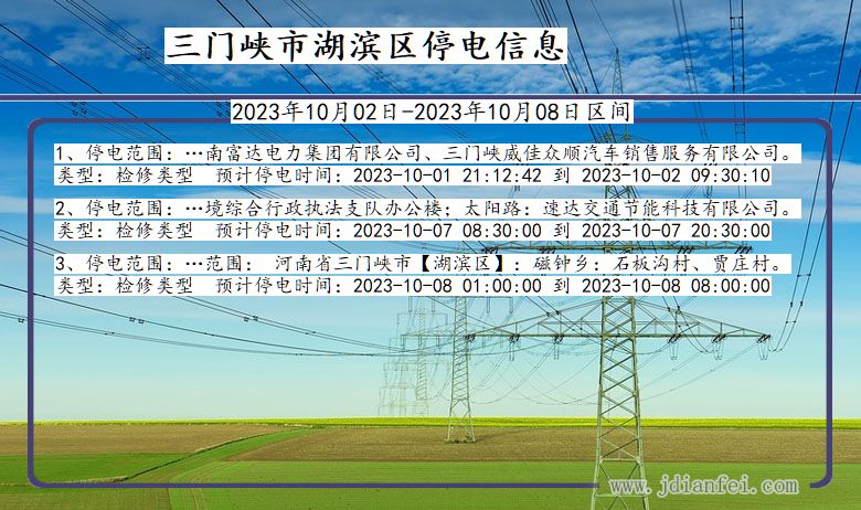 河南省三门峡湖滨停电通知