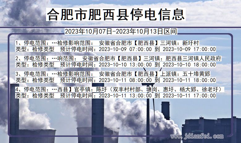 安徽省合肥肥西停电通知