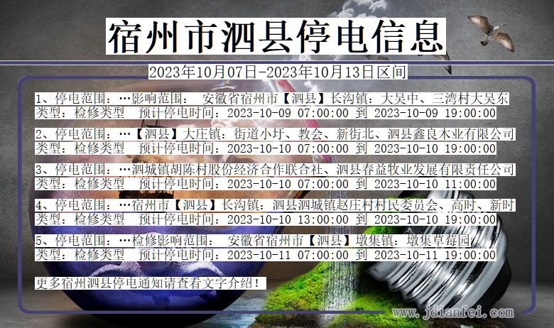 安徽省宿州泗县停电通知