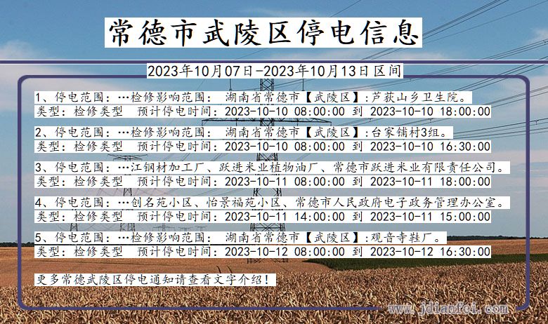 常德武陵停电通知 湖南省常德武陵停电通知