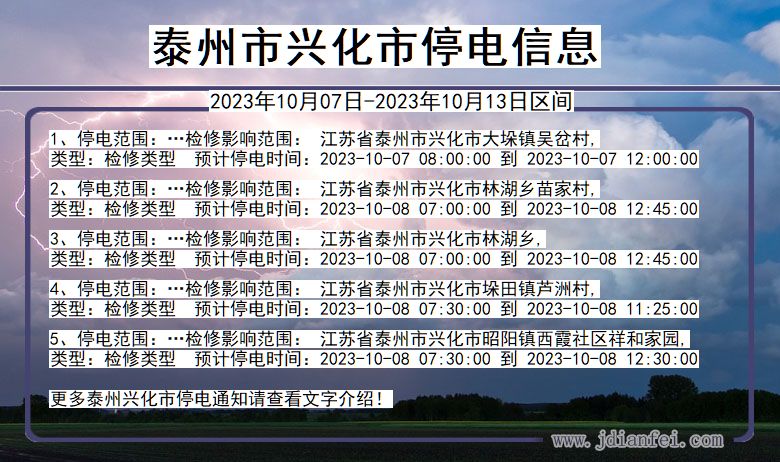 江苏省泰州兴化停电通知