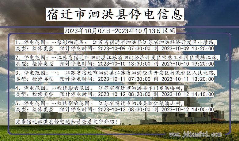 江苏省宿迁泗洪停电通知