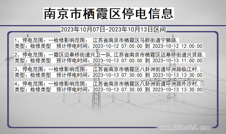 江苏省南京栖霞停电通知