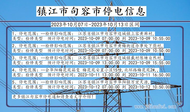 江苏省镇江句容停电通知