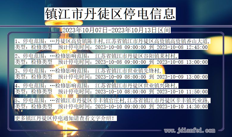 江苏省镇江丹徒停电通知