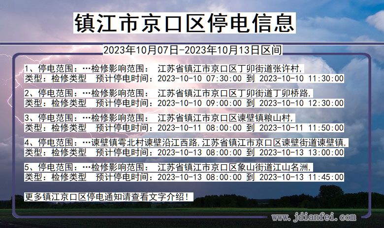 江苏省镇江京口停电通知