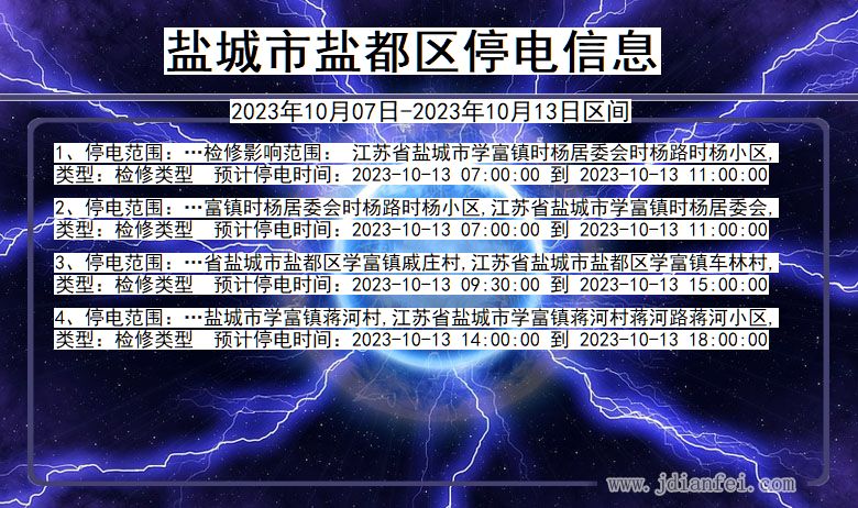 江苏省盐城盐都停电通知