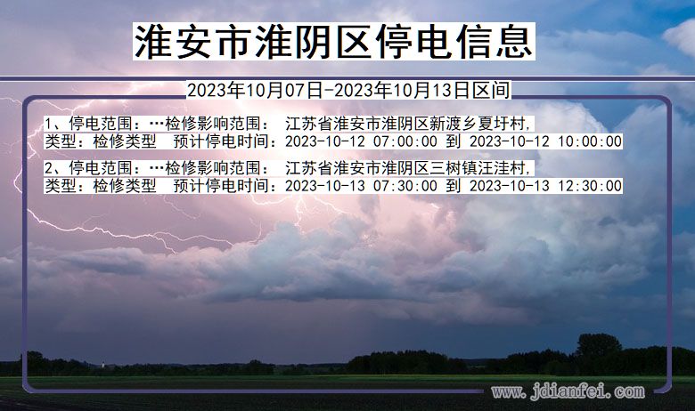 江苏省淮安淮阴停电通知