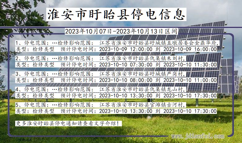 江苏省淮安盱眙停电通知