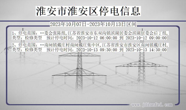 江苏省淮安淮安停电通知