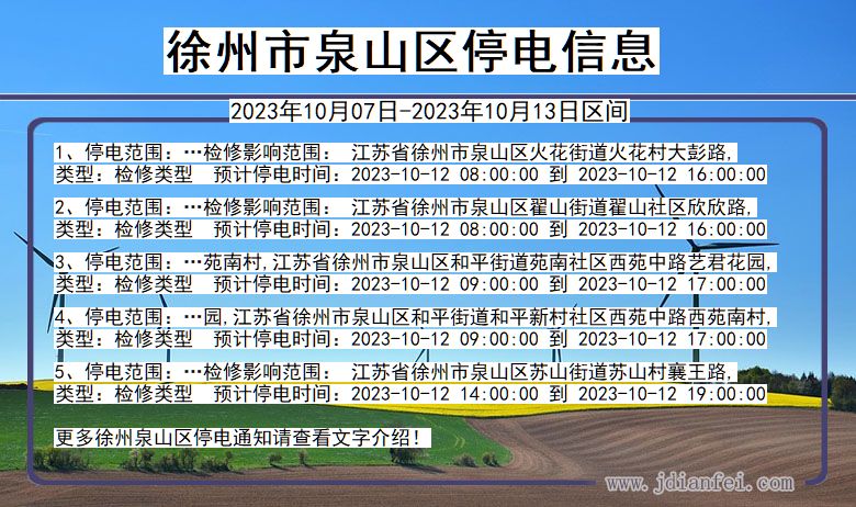 江苏省徐州泉山停电通知