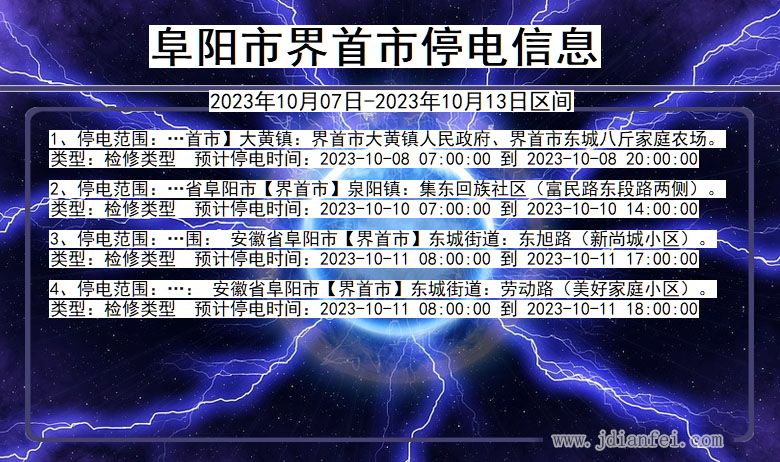 安徽省阜阳界首停电通知