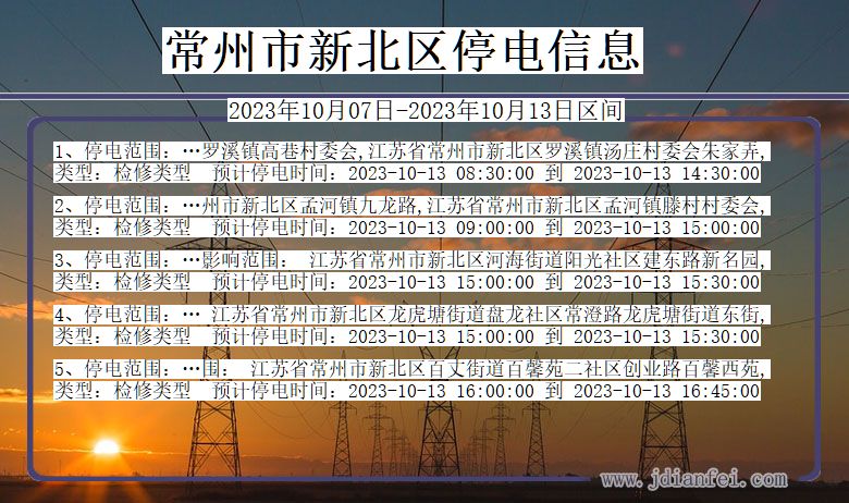 江苏省常州新北停电通知