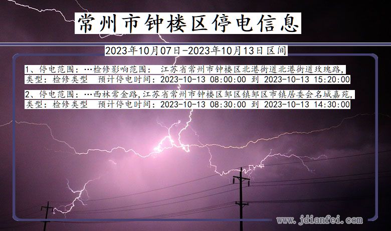 江苏省常州钟楼停电通知