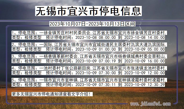 江苏省无锡宜兴停电通知