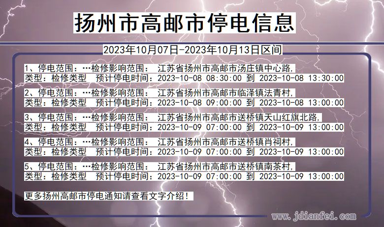 江苏省扬州高邮停电通知