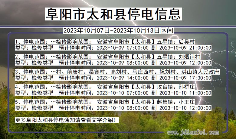 安徽省阜阳太和停电通知