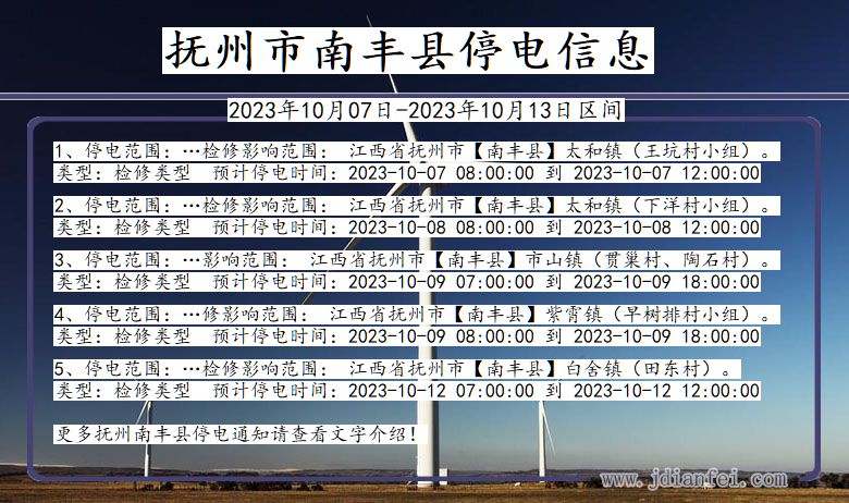 江西省抚州南丰停电通知