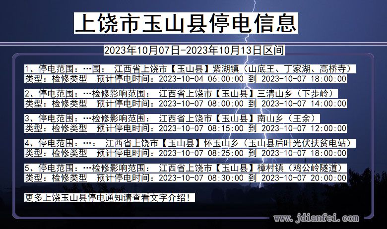 江西省上饶玉山停电通知