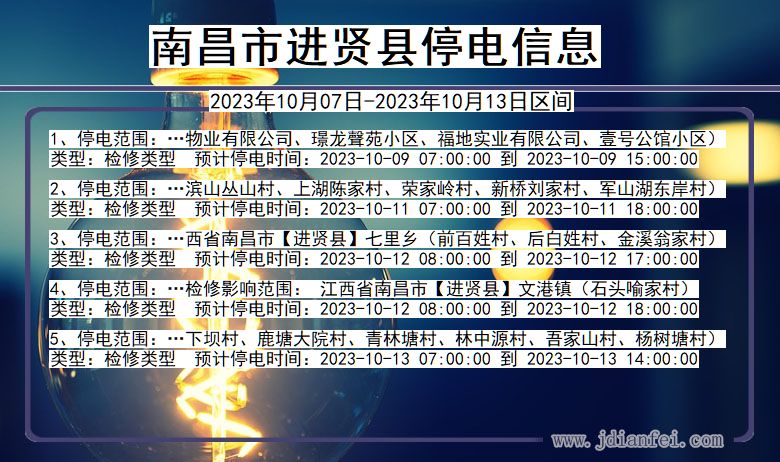 江西省南昌进贤停电通知