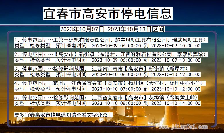 江西省宜春高安停电通知