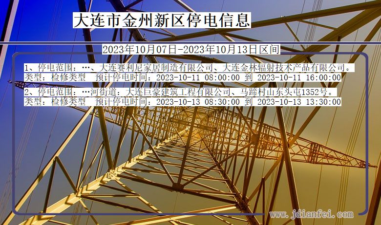 辽宁省大连金州新停电通知