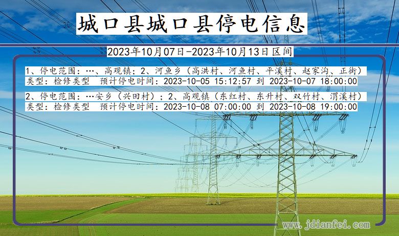 重庆市城口县城口停电通知