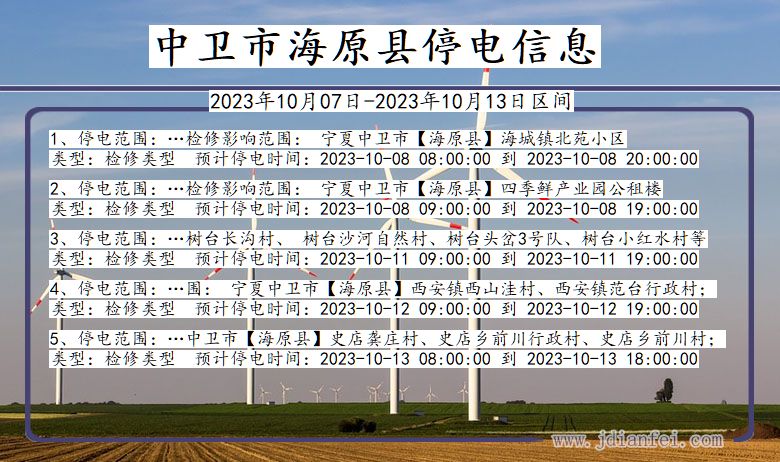 宁夏回族自治区中卫海原停电通知