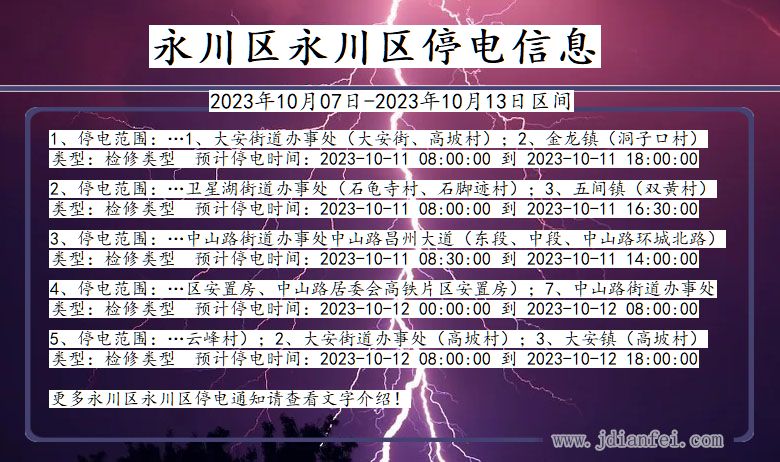 重庆市永川区永川停电通知