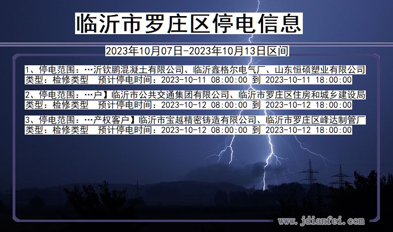 山东省临沂罗庄停电通知