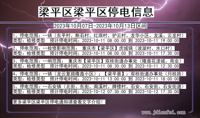 重庆市梁平区梁平停电通知