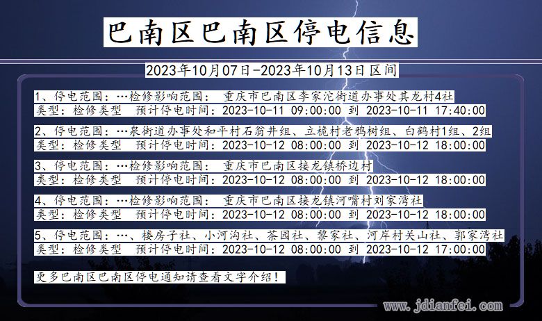 重庆市巴南区巴南停电通知