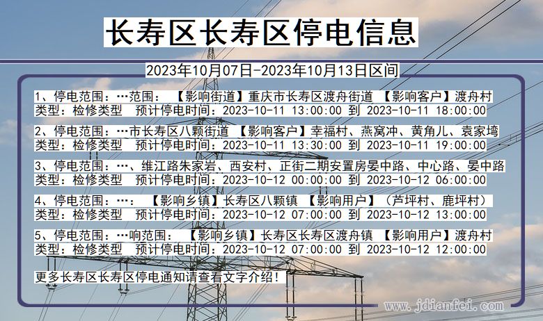 重庆市长寿区长寿停电通知