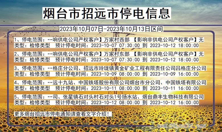 烟台招远停电通知 山东省烟台招远停电通知