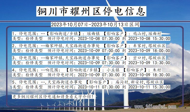 陕西省铜川耀州停电通知