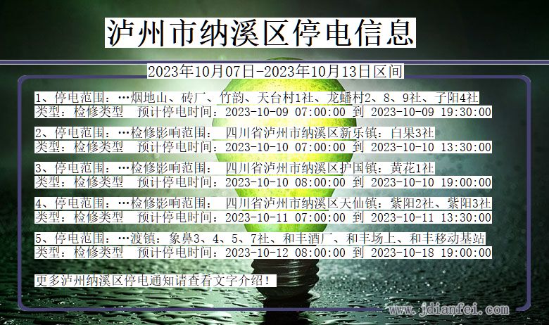 四川省泸州纳溪停电通知