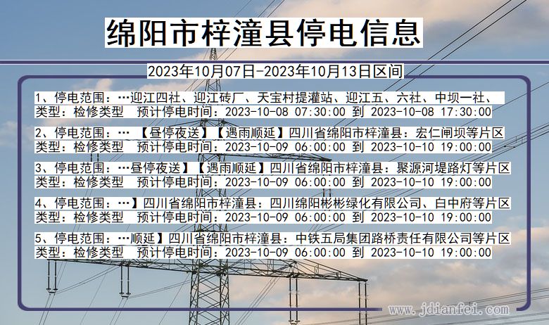 四川省绵阳梓潼停电通知