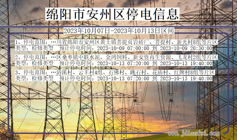 四川省绵阳安州停电通知