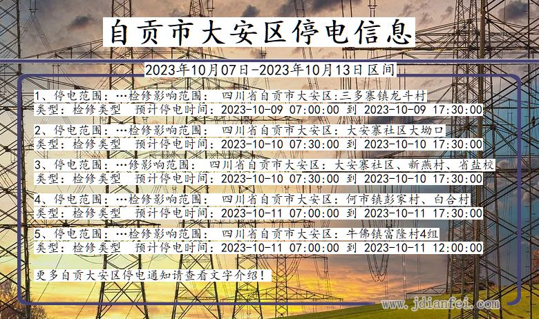 四川省自贡大安停电通知