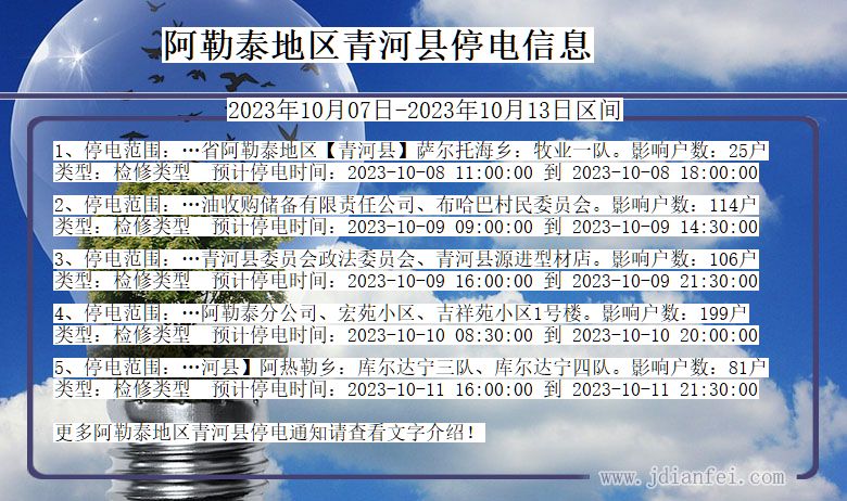 新疆维吾尔自治区阿勒泰地区青河停电通知